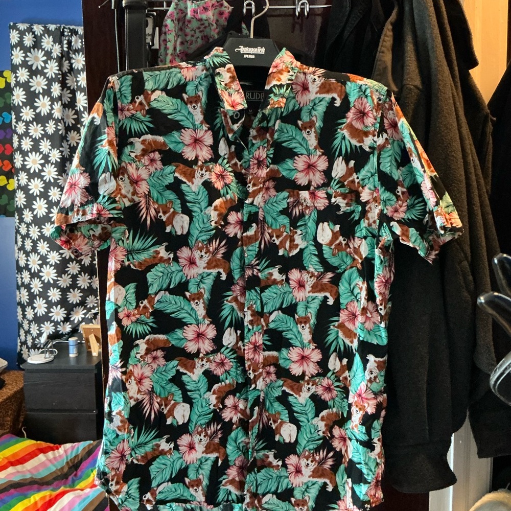 Corgi Floral Men’s Button Shirt